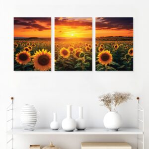 Framed Sunflower Field Three-Piece Mural